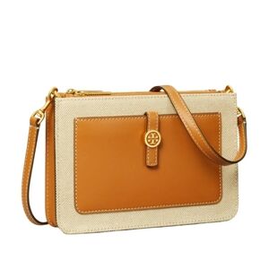 Tory Burch Walker Beige Canvas Double-Zip Crossbody Bag Purse  NWOT